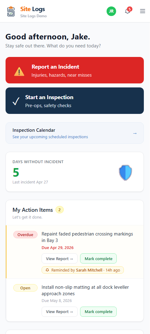 Site Logs on mobile